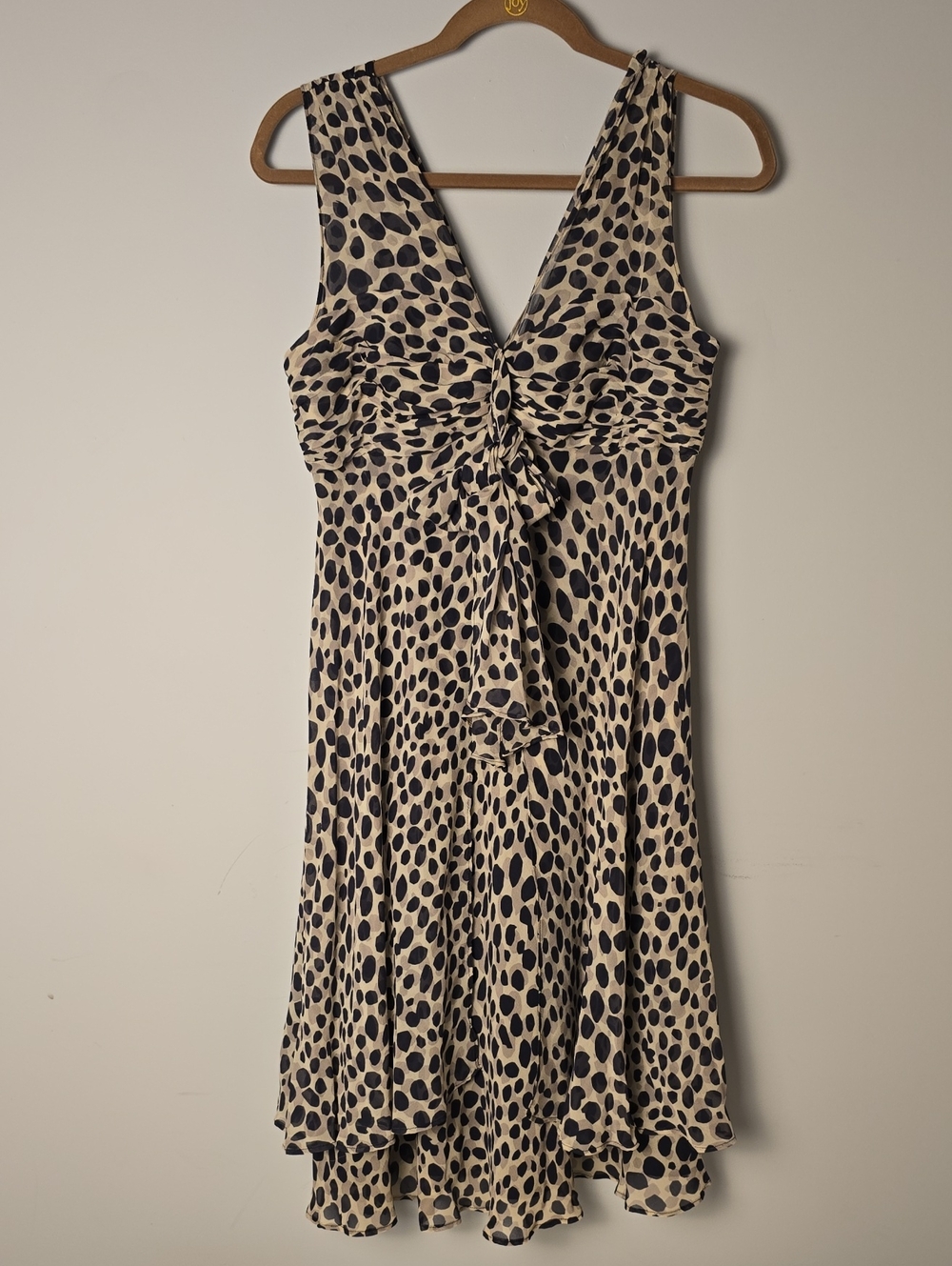 Donna Ricco Beige Dress with Black Spot Print